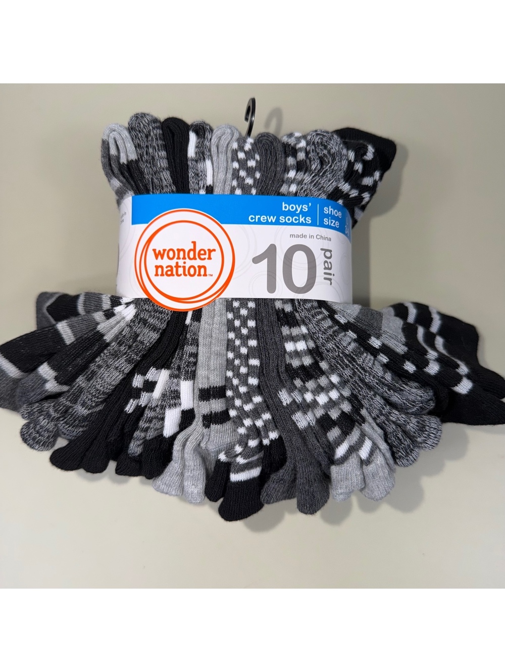 Wonder Nation Boys Crew Socks 10 Pair Shoe Size 3-9